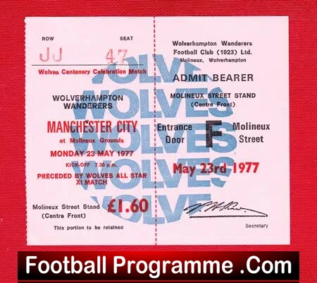 Wolves Wolverhampton v Man City 1977 – Full Unused Ticket