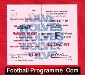 Wolves Wolverhampton v Man City 1977 – Full Unused Ticket