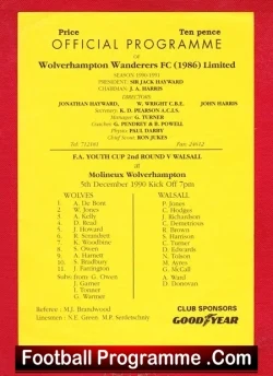 Wolves Wolverhampton v Walsall 1990 – FA Youth Cup