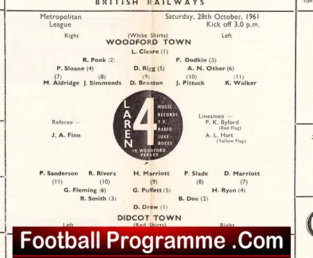 Woodford Town v Didcot Town 1961 - Metropolitan League