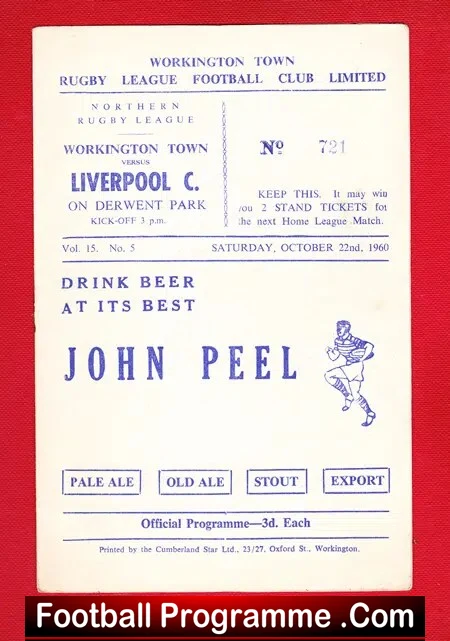Workington Town Rugby v Liverpool City 1960 – Derwent Park