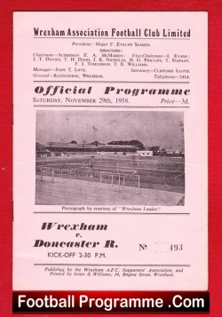 Wrexham v Doncaster Rovers 1958 - football programme