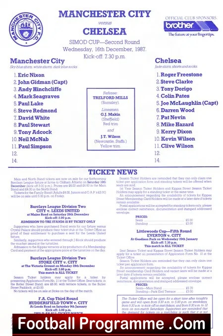 Manchester City v Chelsea 1987 – Simod Cup