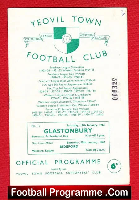 Yeovil Town v Glastonbury 1962 – Somerset Cup