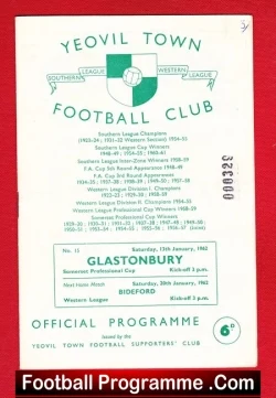 Yeovil Town v Glastonbury 1962 – Somerset Cup