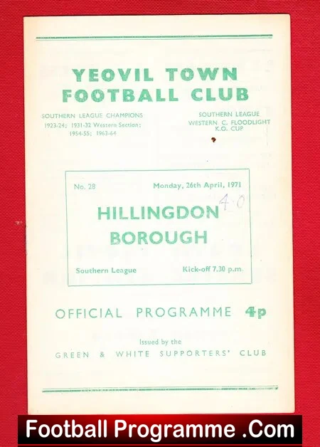Yeovil Town v Hillingdon Borough 1971 – Multi Autographed