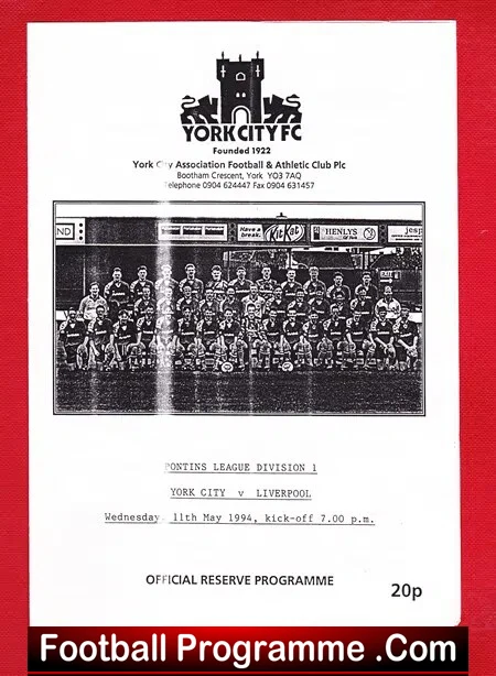 York City v Liverpool 1994 – Reserves Match Bootham Crescent