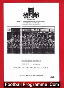 York City v Liverpool 1994 – Reserves Match Bootham Crescent