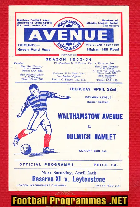 Walthamstow Avenue v Dulwich Hamlet 1954