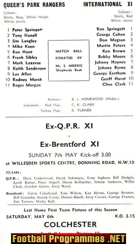 Tony Ingham Testimonial Benefit Match Queens Park Rangers QPR