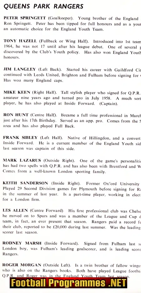 Tony Ingham Testimonial Benefit Match Queens Park Rangers QPR