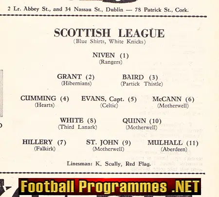 League Of Ireland v Scottish League 1959 - at Dalymount Park