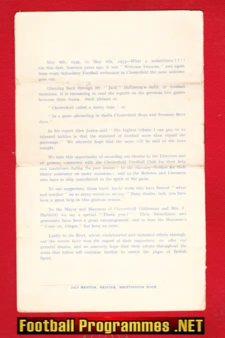 Chesterfield Boys v Swansea Boys 1953 - School Shield Cup Final