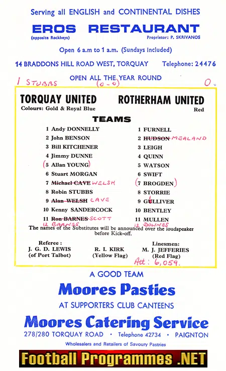 Torquay United v Rotherham United 1969