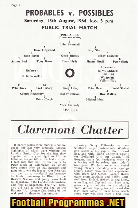 Hendon Probables v Hendon Possibles 1964 - Public Trials Match