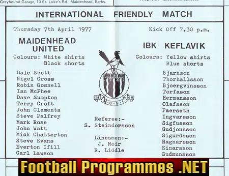 Maidenhead United v IBK Keflavik 1977 - Iceland Football Team