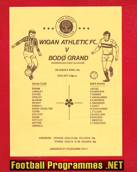 Wigan Athletic v Bodo Grand 1982 – Friendly – Bobby Charlton