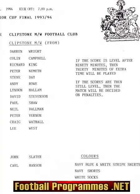 Boots Athletic v Clipstone 1994 - Notts Senior Cup Final