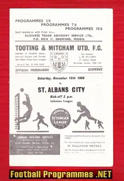 Tooting Mitcham United v St Albans City 1969