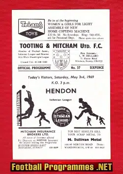 Tooting Mitcham United v Hendon 1969