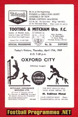 Tooting Mitcham United v Oxford City 1969