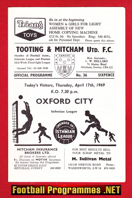 Tooting Mitcham United v Oxford City 1969