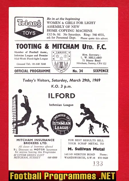 Tooting Mitcham United v Ilford 1969