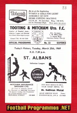 Tooting Mitcham United v St Albans City 1969
