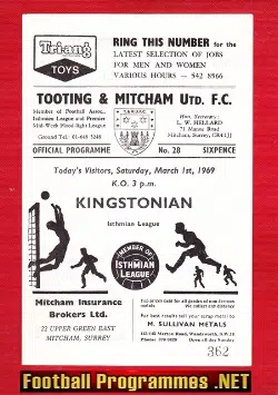 Tooting Mitcham United v Kingstonian 1969