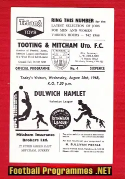 Tooting Mitcham United v Dulwich Hamlet 1968