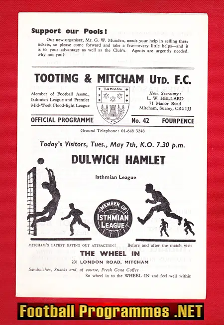 Tooting Mitcham United v Dulwich Hamlet 1968