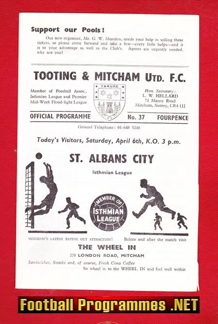 Tooting Mitcham United v St Albans City 1968