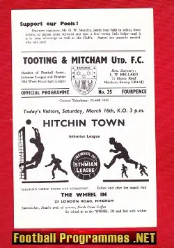 Tooting Mitcham United v Hitchin Town 1968