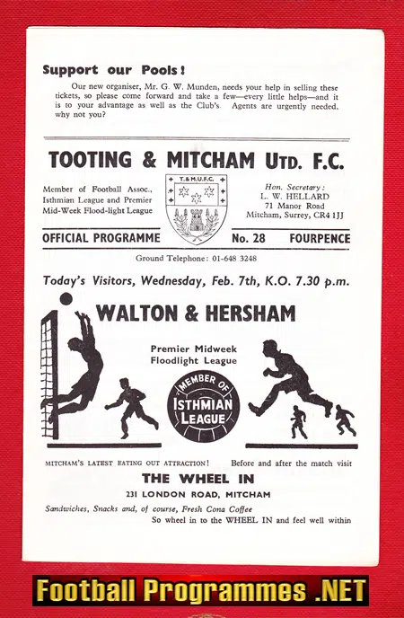 Tooting Mitcham United v Walton Hersham 1968