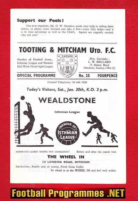 Tooting Mitcham United v Wealdstone 1968