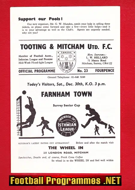 Tooting Mitcham United v Farnham Town 1967