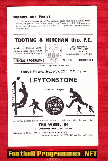Tooting Mitcham United v Leytonstone 1967