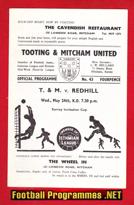 Tooting Mitcham United v Redhill 1967 – Surrey Invitation Cup