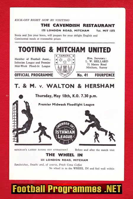 Tooting Mitcham United v Walton Hersham 1967
