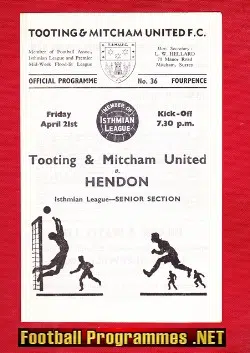 Tooting Mitcham United v Hendon 1967
