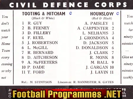 Tooting Mitcham United v Hounslow Town 1967