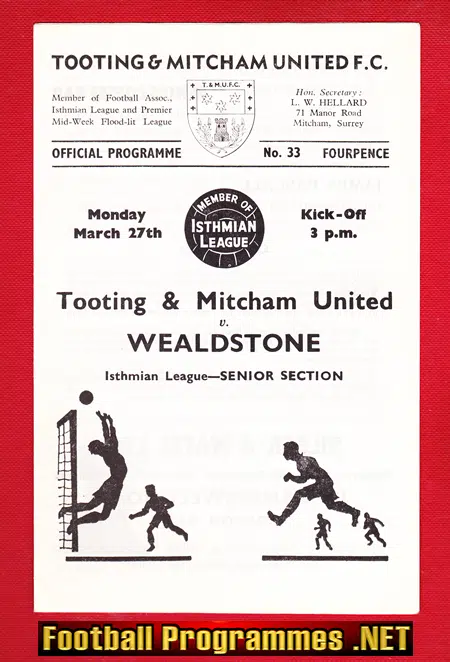 Tooting Mitcham United v Wealdstone 1967