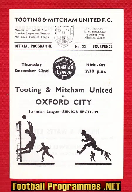 Tooting Mitcham United v Oxford City 1966