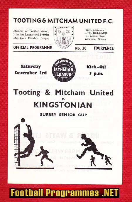 Tooting Mitcham United v Kingstonian 1966