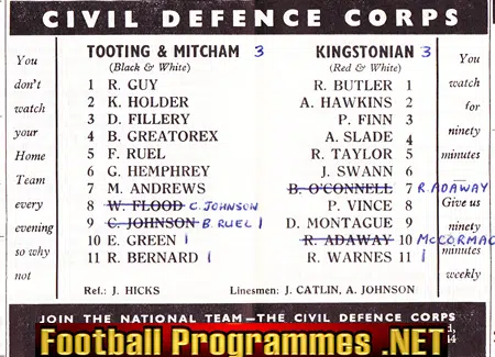 Tooting Mitcham United v Kingstonian 1966
