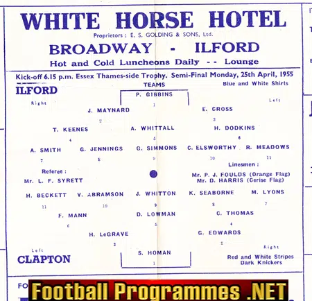 Ilford v Clapton 1955 - Essex Trophy Semi Final
