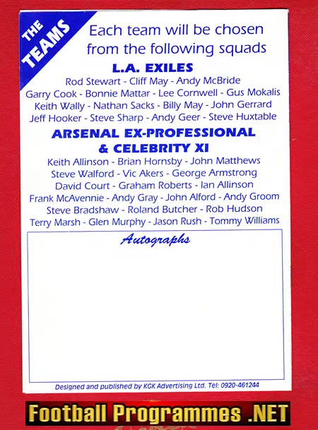 Los Angeles Exiles v Arsenal 1993 - America USA + Rod Stewart