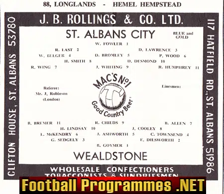 St Albans City v Wealdstone 1965