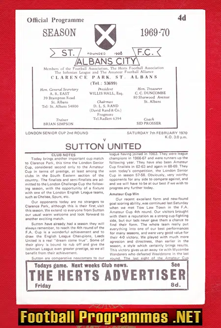 St Albans City v Sutton United 1970 - London Senior Cup