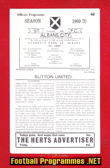 St Albans City v Sutton United 1970 - Isthmian League